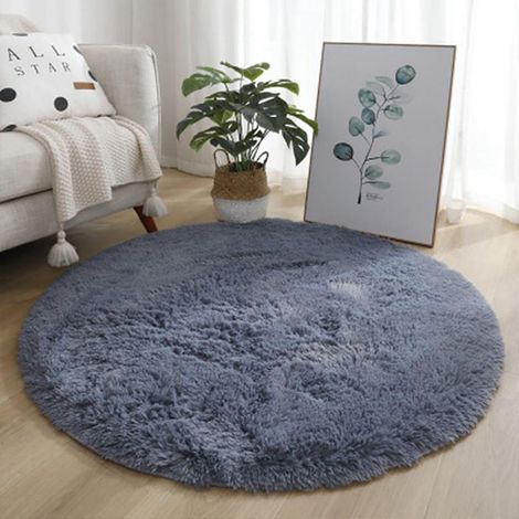 Tapis Rond - Anti-dérapant - Velours Cristal - Pour Intérieur - Cuisine Salon Chambre À Coucher Salle À Manger - Gris - Diamètre 120 cm (1/2)