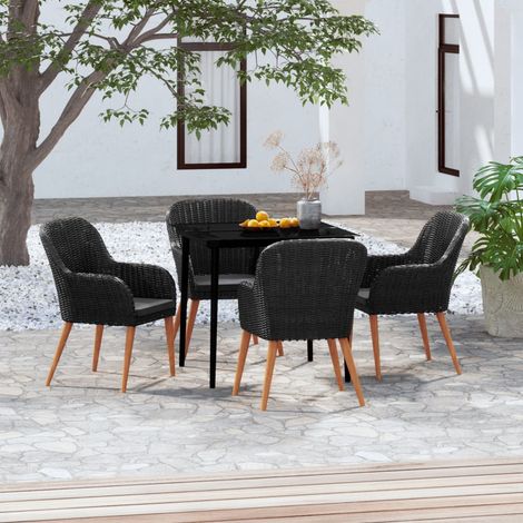 Ensemble de salle à manger de jardin avec coussins 5 pcs Noir 2 (1/5)