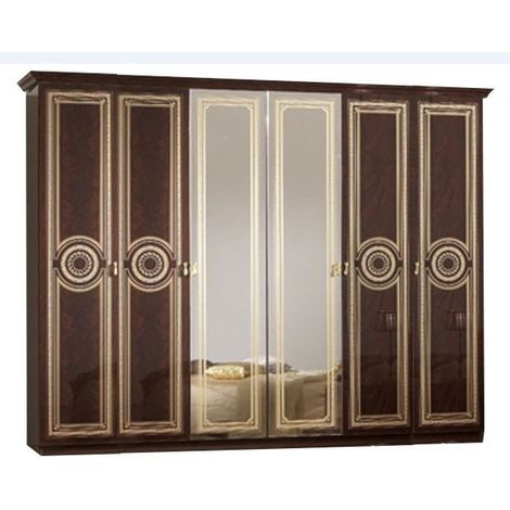 Armoire adulte 6 portes laqué acajou Soraya 284cm (1/5)