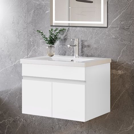 Biubiubath 600mm Bathroom Vanity Units with Basin Sink Cabinet 2 Soft-close Doors Wall Hung (1/5)
