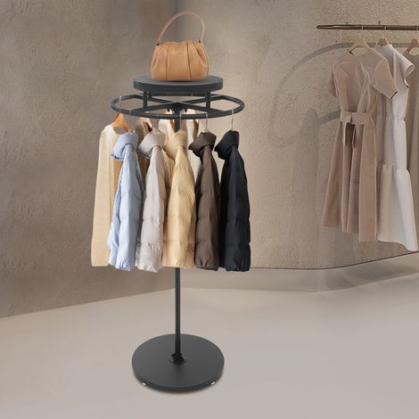 Robusto appendiabiti girevole a 360°, appendiabiti rotondo a piedi, barra per lavanderia portatile Appendiabiti dal design industriale Appendiabiti Colore: Nero, Altezza: 140 cm