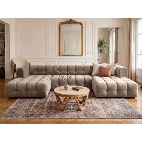 Wohnlandschaft Sofa U-Form SOLVIE in Stoff Tiffani Taupe (1/4)