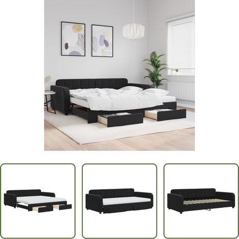 vidaXL Sofa-Bett - Tagesbett Ausziehbar mit Schubladen Schwarz 100x200 cm Samt (1/5)