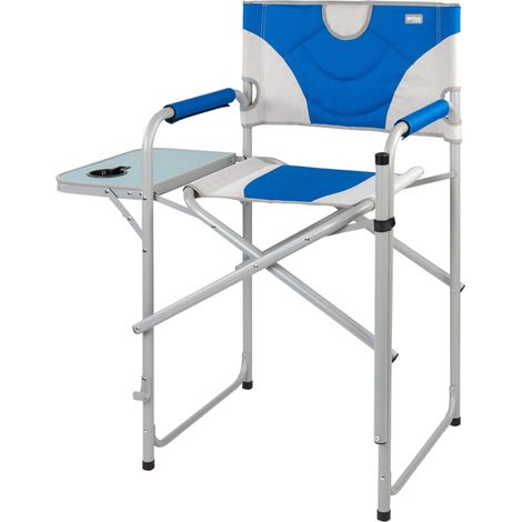 Chaise Pliante avec Table Amovible et Porte-Gobelet. Chaise de Directeur XL avec Accoudoirs pour Exterieur, Sports, Plage, Camping, Pique-Nique, Bleu et Blanc (1/5)