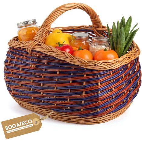 BOGATECO Panier Osier Naturel Bleu Pique Nique 40x30x31 cm (1/5)