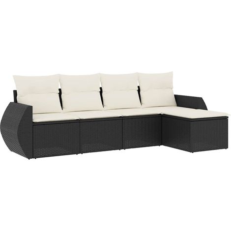 Set Divani da Giardino 5 pz Salotto da Giardino con Cuscini in Polyrattan Nero (1/5)