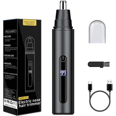 Tondeuse Nez, Tondeuse Nez Oreilles Homme pour Barbe Corps Visage, Rasoir Coupe Poils Nez Homme et Femme USB Rechargeable/LED Écran/Étanch, Nose Hair Trimmer for Men Noir (1/5)