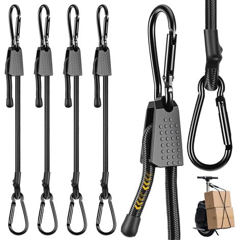 4 Pièces Tendeurs Elastique avec Crochets Réglables, 100cm Sandow Elastique Résistance Durable avec Mousqueton, Tendeur en Gomme Latex Noir pour Camping, Bâches, Tentes, Voiture et Moto (1/5)