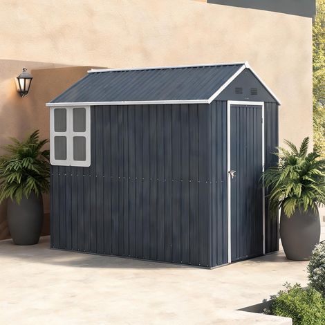 Abri de rangement en acier 4 m² avec fenêtre et verrou gris (1/5)