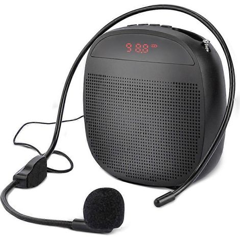 Amplificateur vocal portable filaire avec haut-parleur, radio FM et microphone serre-tête pour enseignants (noir) (1/5)