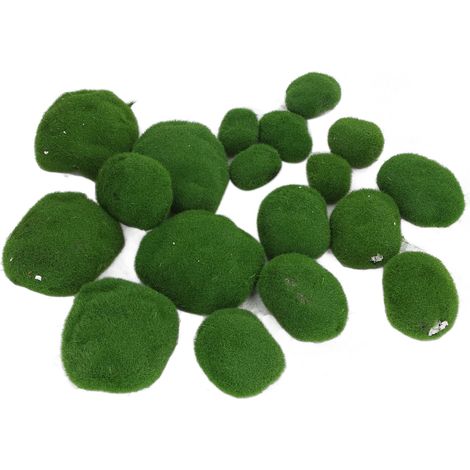 18 pierres décoratives recouvertes de mousse artificielle verte pour aquarium (1/5)