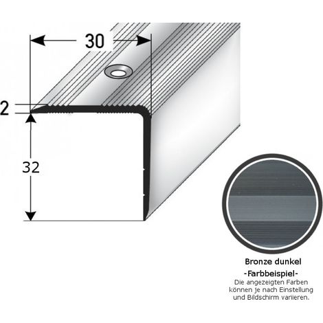 Treppenkante / Treppenprofil "Genua", Winkelprofil mit 30 mm Breite und konfigurierbarer Höhe (22 mm bis 52 mm), Aluminium eloxiert, gebohrt-bronze dunkel-1000-32 mm