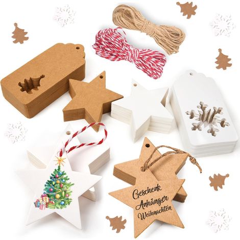 Alintor 100PCS Etiquette Cadeau Noel en Papier Kraft, Parfaites pour les Ruban Cadeau Emballage, Cadeau Moins de 10 Euros, les Tampons, les Couvercles de Confiture et les Sacs Cadeaux (1/4)
