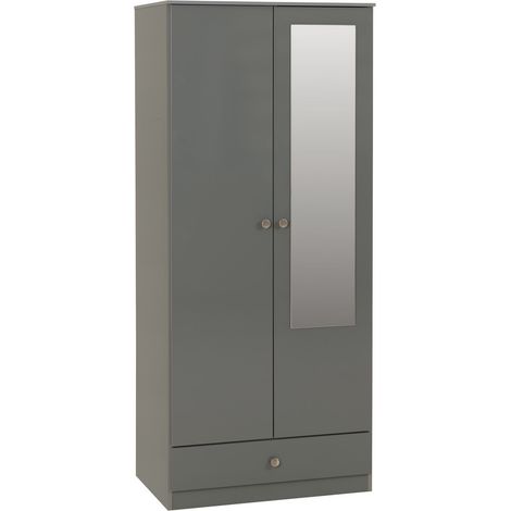 Denver 2 Door 1 Drawer Mirrored Wardrobe - L48 x W175.5 x H75 cm - Grey Gloss