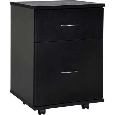 Classeur mobile en bois de type bureau et à domicile avec roues et 2 tiroirs 41 x 39 x 58 cm noir