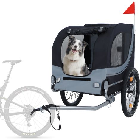 Rimorchio bici per cani 40 kg, nero e grigio, con attacco di sicurezza OKMYHOME (1/5)