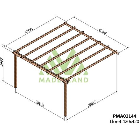 Pérgola de Madera Maciza Adosada Lloret (Maderland) - 420 x 420 cm