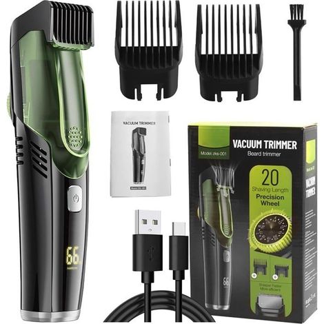 (verte)Tondeuse à barbe sous vide, tondeuse pour hommes, portable et rechargeable, étanche IPX6, 2 peignes amovibles,verte