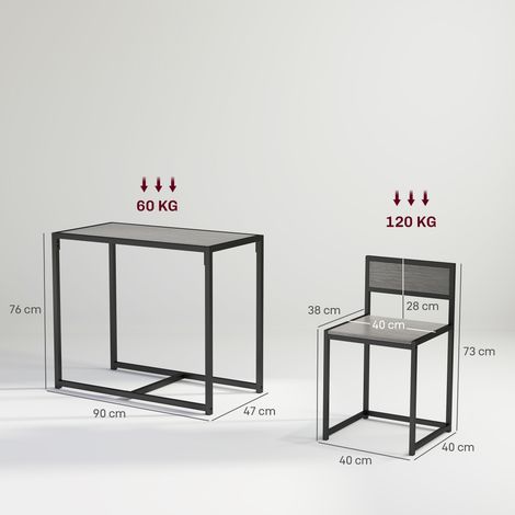 Ensemble table haute 3 pièces, comprenant 2 chaises et 1 table haute, 90 cm x 47 cm x 76 cm, gris (1/5)