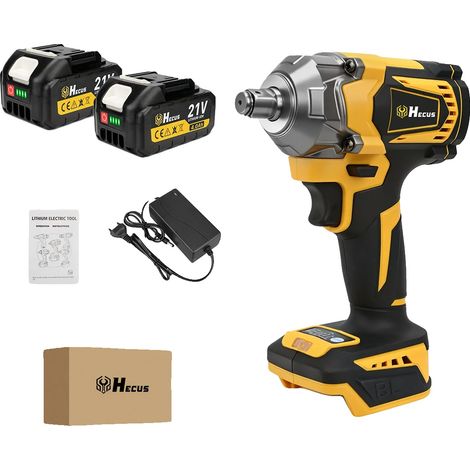 Llave de impacto, 1200 Nm de par, motor sin escobillas, 2 baterías, 100V-240V, enchufe EU-b (1/2)