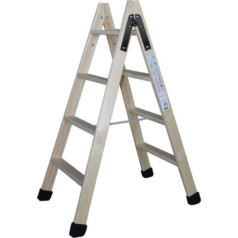 Scala in legno 4+4 gradini Scala pieghevole Scala a pioli Portata massima 150 kg (1/5)