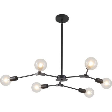 Moderne schwarze 6-flammige Pendelleuchte, Deckenleuchte im Retro-Industrie-Stil, Pendelleuchte im Landhausstil für die halbe Decke (1/5)
