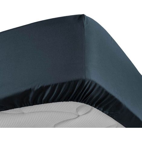 Drap housse 160x200 cm - Percale 100% coton - Bonnet 30 cm - Bleu nuit (1/5)