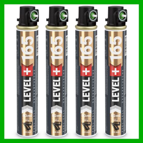 LEVEL+ Gaskartusche 165mm 80ml Fuel Cell Ersatzgas für Nagler L+165 GRÜN - 4 St.