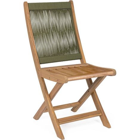 SEDIA PIEGHEVOLE LEGNO ACACIA DA ESTERNO CON CORDA INTRECCIATA VERDE OLIVA