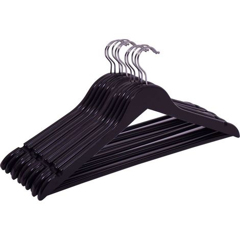 50 Cintres bois noir Spetebo, tringle pantalon, crochet rotatif flexible, construction stable pour objets lourds