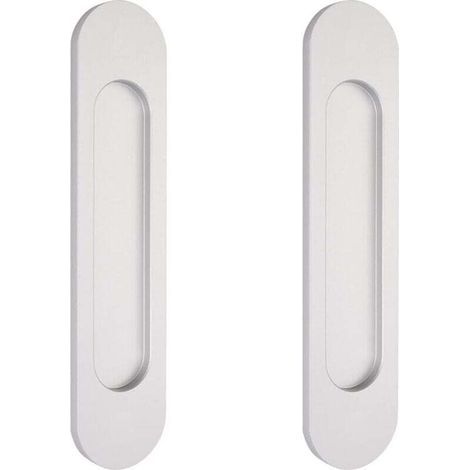 2 poignées de porte coulissantes ovales argentées de 15 cm autocollantes, poignées de porte affleurantes en aluminium, pour portes de grange coulissantes, fenêtres et placards sans perçage (1/4)