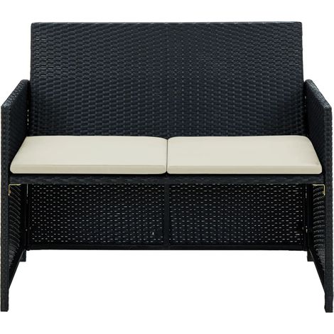 Vidaxl – Canapé de jardin 2 places en résine tressée noire – Coussins épais amovibles – Cadre en acier robuste – Résistant à l'eau et facile à nettoyer
