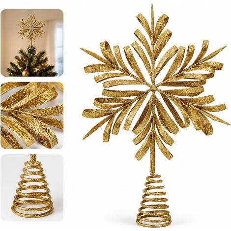 Etoile de Sapin Flocon Ajour 3D Dore en Fer Forge 33 x 22 x 5 cm Decoration de Noel a Poser au Sommet du Sapin (1/5)