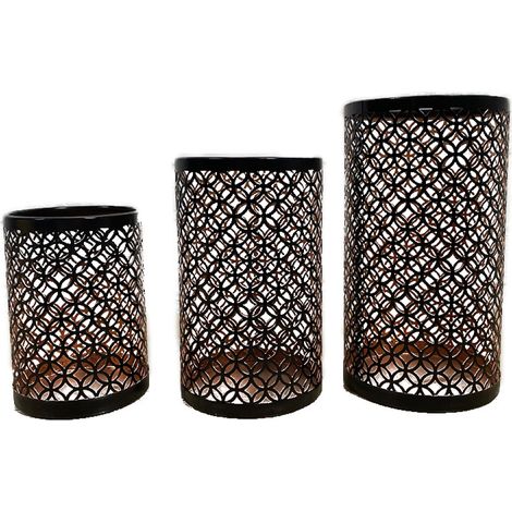Bougeoir Photophore Noir - Lot de 3 Lanterne Métal Porte Bougie Pilier Orientale Marocaine Design Decoration pour Maison Salle Interieur Deco (1/5)