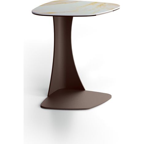 Tavolino Menhir 45x45 cm con top in ceramica su vetro effetto marmo calacatta oro e struttura in metallo verniciato bronzo - Menhir (1/2)