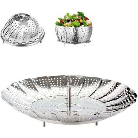 Cestello per cottura a vapore pieghevole in acciaio inox da 23 cm (9 pollici) di Enowelir per pentola a pressione, accessorio per la cottura a vapore di verdure e margherite. (1/4)