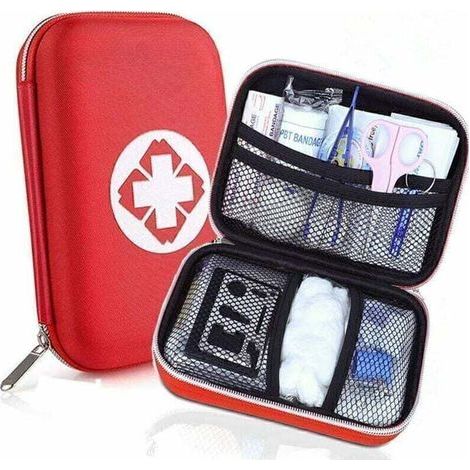 Trousse de Premier Secours, Mini Boîte Médical, Complète pour la Voiture, Voyage, Bureau, Randonnée, Sport, Maison, Entreprise (Rouge) (1/5)