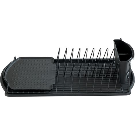 WENKO Geschirrabtropfer Basic Schwarz, Geschirr Abtropfgestell, Schwarz, pulverbeschichtetes Metall schwarz, Polypropylen schwarz, Polypropylen schwarz (1/5)