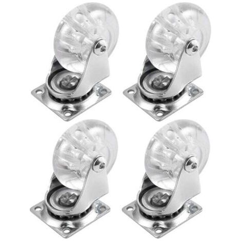 Lot de 4 roulettes pivotantes pour meubles, roulettes robustes de 5 cm, roulettes pivotantes en polyuréthane transparent avec plaque 360 degrés pour armoire, pouf et banc (1/4)