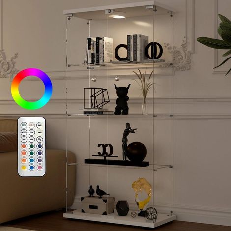 Standvitrine Weiß mit LED, 4 Glasböden, 2 Türen, 164cm (1/5)