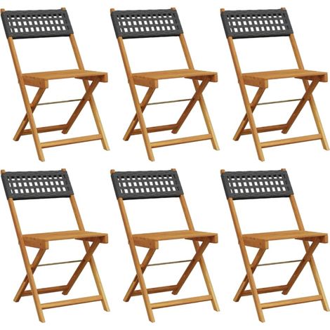 Maison Exclusive - Sedie Giardino Pieghevoli 6pz Nere Polyrattan e Legno Massello (1/5)