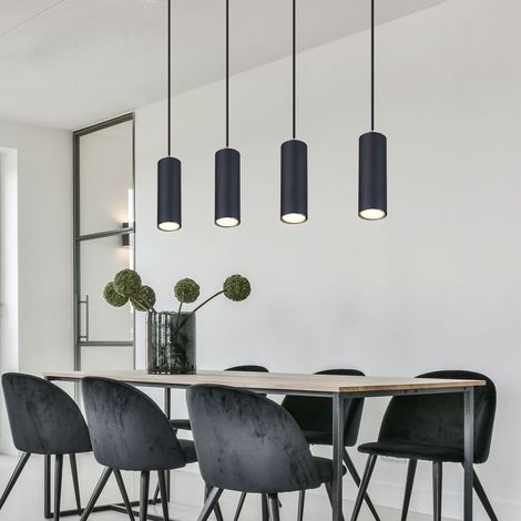 Etc-Shop – Lampe suspendue noire 4 douilles GU10 – Métal mat – IP20 – Dimensions 65x6x120 cm – Pour table à manger ou chambre (1/5)