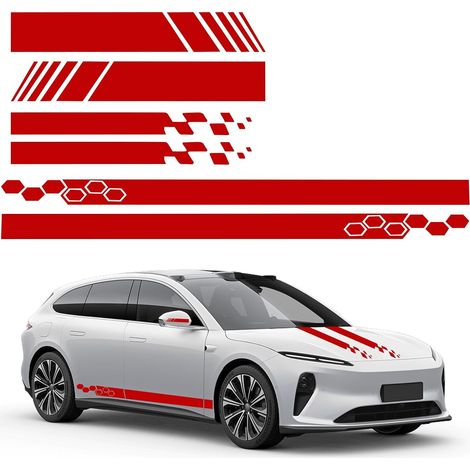 Juego de 6 pegatinas de rayas para capó de coche, rayas laterales de vinilo para automovilismo, espejo retrovisor modificado, decoración gráfica universal de rayas (estilo 1, rojo) (1/5)