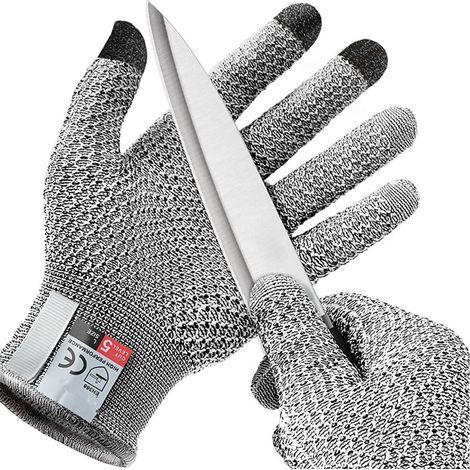 Guantes de trabajo anticorte, equipo de seguridad universal para ambas manos, estampado de piña, protección laboral anticorte y resistente al desgaste, color gris. (1/3)