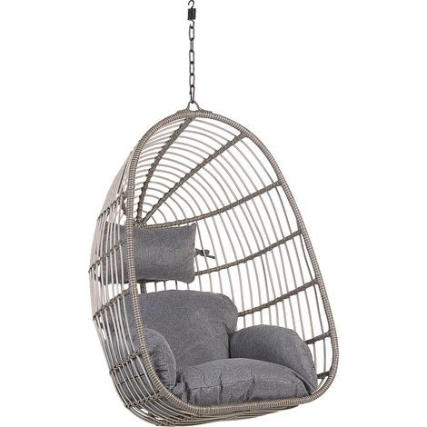 Silla colgante de ratán gris para interior-exterior forma de huevo estilo boho Casoli (1/5)