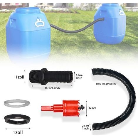 Regensammler, Anschlussset für Regentonnen, Montagezubehör für Regensammler mit Rohr- und Fassverschraubung, für Wassersammler (1/4)