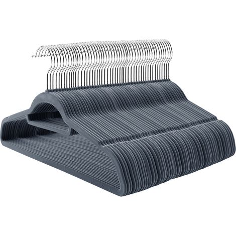 SONGMICS Grucce Appendiabiti in Velluto, 100 Pezzi, Salvaspazio e Antiscivolo, Gancio Girevole a 360°, Spesso 0,6 cm, Largo 43,5 cm, Cappotti Pantaloni, Grigio Chiaro e Argento CRF100VX (1/4)