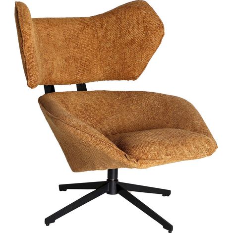 Fauteuil pivotant contemporain en polyester ocre et fer noir - Ocre lumineux et noir profond (1/5)