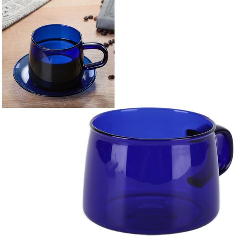 Hochwertige, klare Kaffeetasse aus Borosilikatglas mit Untertasse und Henkel, ideal für den Heimgebrauch und für alle Arten von Getränken: Saft, Tee, Milch, Wasser usw. Fassungsvermögen: 250 ml, blaue (1/5)