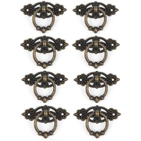 Set mit 8 Vintage-Türgriffen, Retro-Antik-Griffe aus Zinklegierung für Schränke, Schubladen, Türen, Kleiderschränke und Kommoden – Grünbronze (1/4)